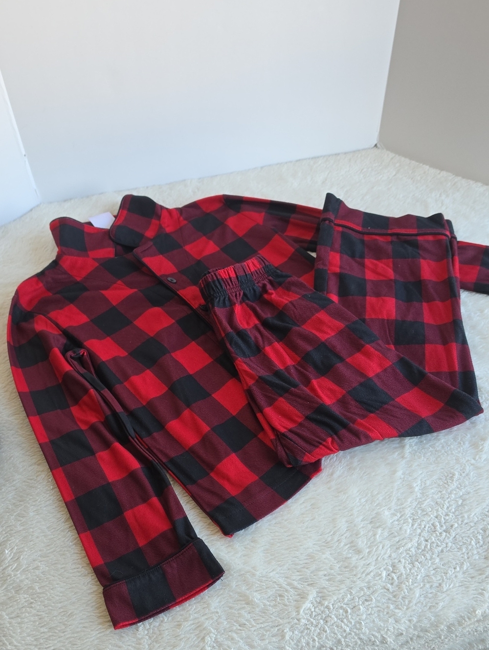 Wondershop Kids Red Black Buffalo Plaid Fleece Pajama Set Sz S 6/7